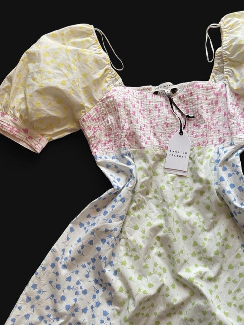 English Factory Floral Patchwork Puff Sleeve Dress - Pink, Green, White medium